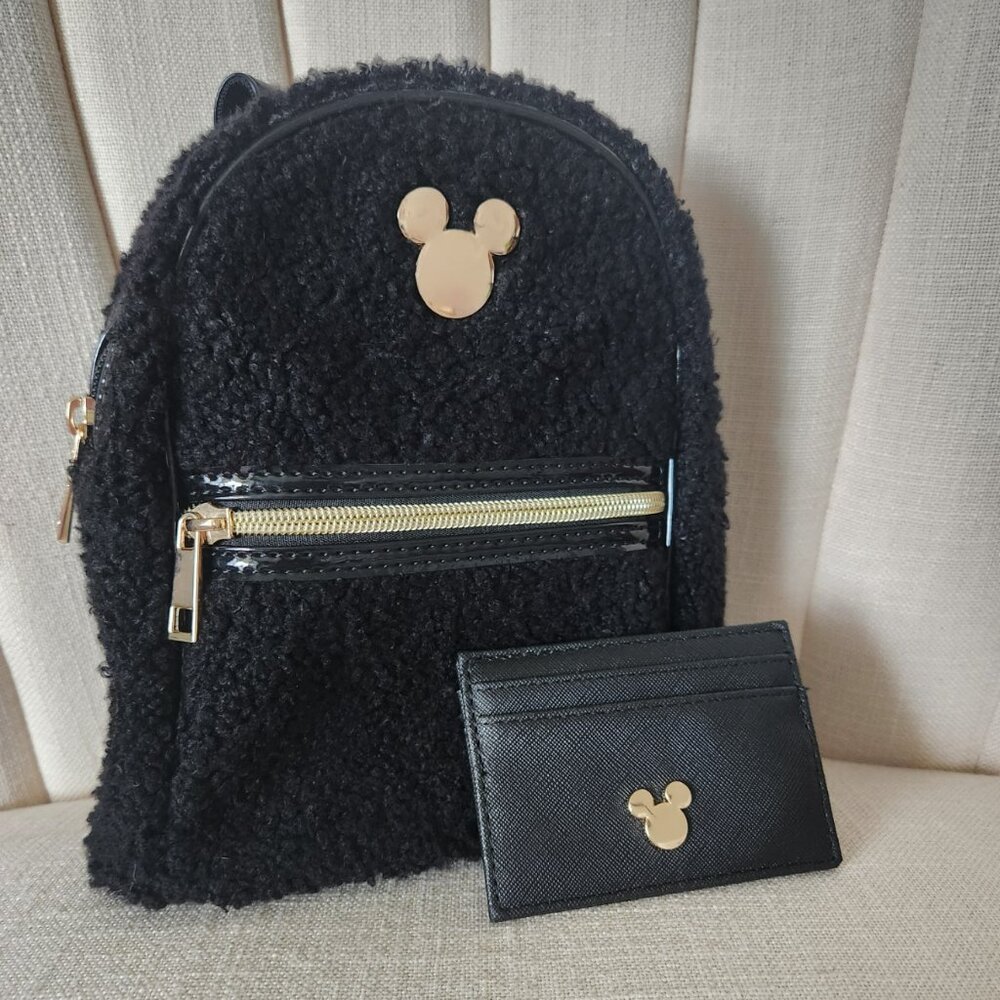 NWOT BIOWORLD Disney MICKEY Mouse 9" MINI backpack SHERPA women black gold purse